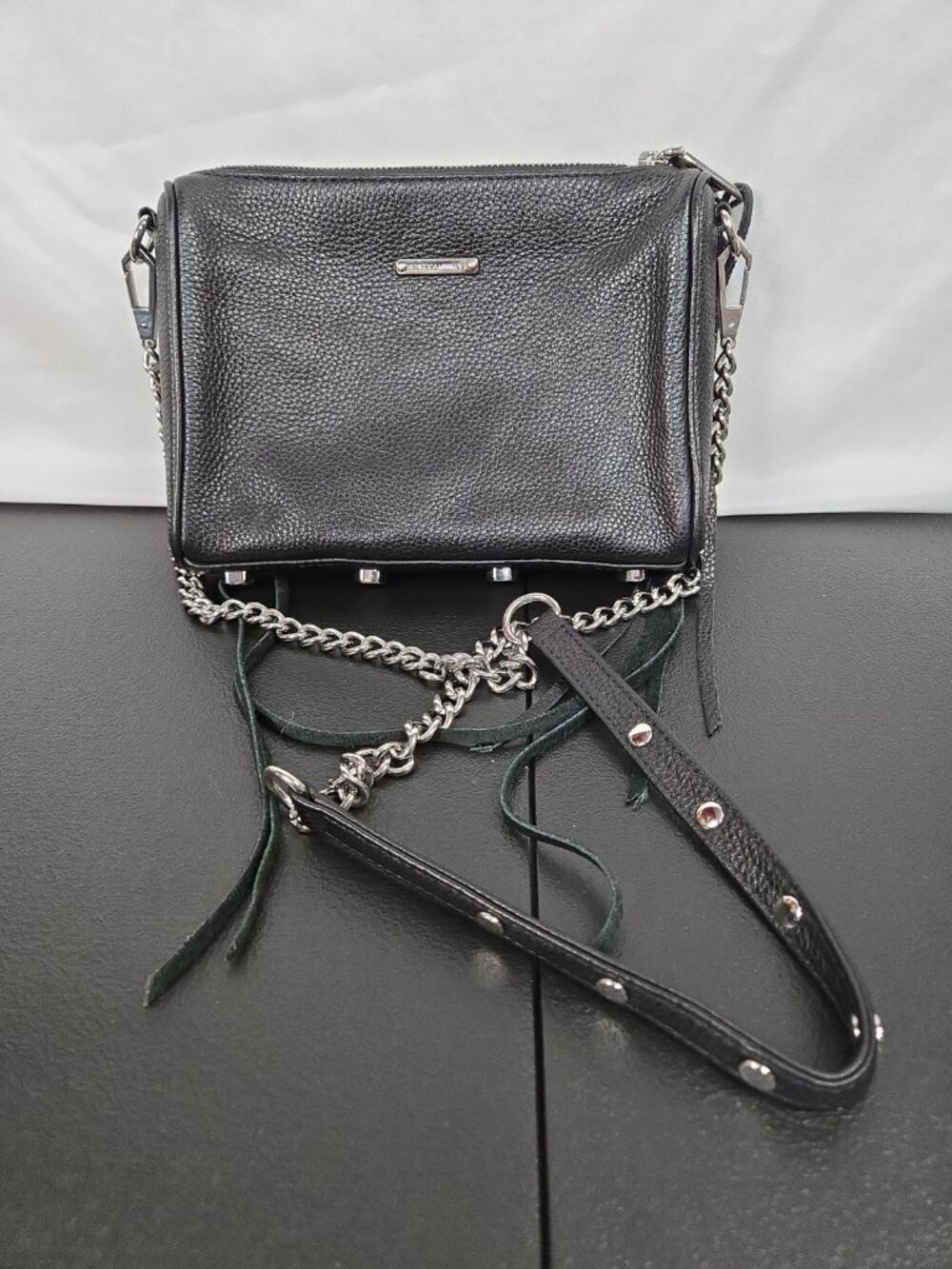 Rebecca Minkoff Black Leather Shoulder Bag Zipper Accent Crossbody Handbag